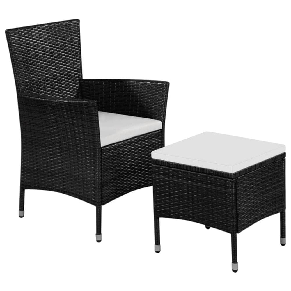 Vidaxl Vonkajšia stolička a taburetka s podložkami, polyratan, čierne